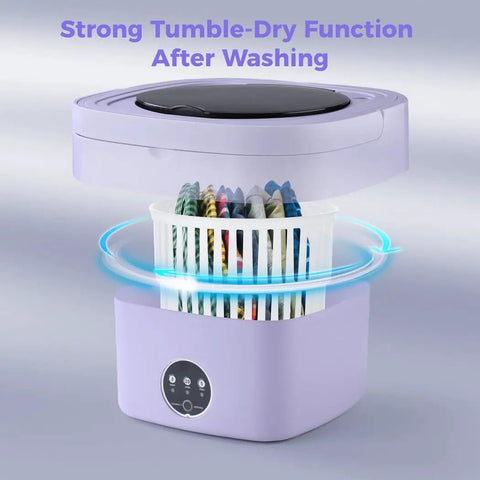 Portable Mini Washing Machine, 10 5 Liter Foldable Compact Laundry Spin Dryer With Quick Timer, showing strong tumble-dry function.