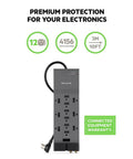 Power Strip Surge Protector With 12 Outlets and 10 Ft Flat Plug Heavy Duty Extension Cord for Home Office Travel Desktop Computer Laptop and Phone Charging