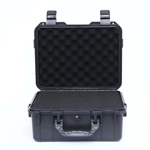 14Inch Waterproof Hard Shell Case With Custom Foam Insert For Cameras And Electronics open view showing interior foam and secure handle.