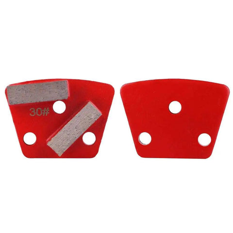 Set Of 3 Trapezoid Concrete Grinding Discs With 30 Grit For Floor Grinders, red metal discs with holes, aggressive scraper pads