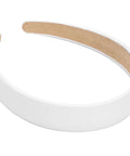 Wide 1 Inch Ultra Soft PU Leather Headband For Women Girls Comfortable Padded Faux Hair Band in white with soft inner lining.