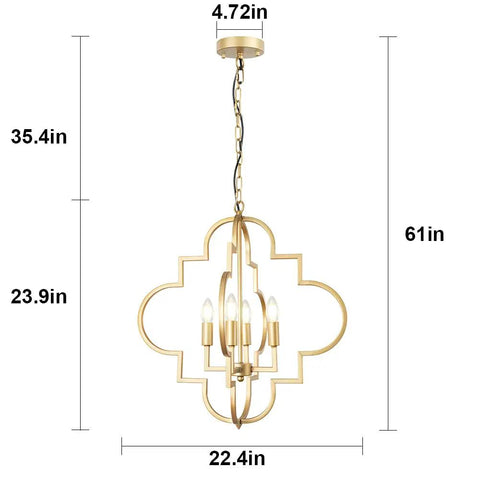 Golden Orb Chandelier Four Light Pendant Ceiling Fixture In Candle Style Geometric Design, gold finish, 22.4-inch diameter