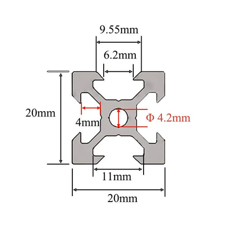 Technical diagram of 4 Pack 300mm V Slot Aluminum Extrusions with dimensions for DIY 3D Printers and CNC Machines.