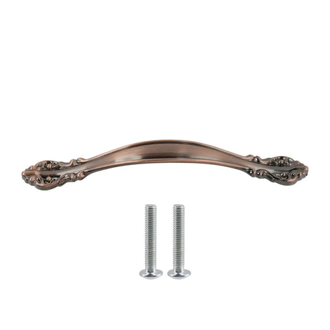 Six Inch Vintage Red Bronze Drawer Pulls Pack Of Ten Hella Sleek Cabinet Knobs With Rock Solid Hardware close up view with screws.