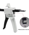 Close-up of One To One Glue Gun For Epoxy Resin 50ml, DIY Friendly Manual Dispenser Kit with metal buckle detail.