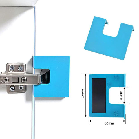 Two Pack Adjustable Door Hinge Jig Router Template Installation Kit With Magnetic Locking For Drill Free Setup Precision 2mm Calibration Door Jamb Hinge Jig Carpenter Mortise Tool Latch Installation For Doors Cabinets And Drawers DIYers Will Love, showing blue template and hinge attached to door