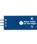 Close-up of 5 Pack Passive Buzzer Module For DIY Projects With LED Ready Low Level Sound 3.3V To 5V 3 Pins Mounting Nuts Included Customizable Tone Frequency Do Re Mi Do Perfect For Arduino Electronics Geeks And Maker Creations showing the blue circuit board with 3-pin interface.