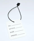 Heavy Duty Nylon Hang Tag Strings With Self Locking Quick Snap Binders 7 Inch straight tag with black nylon cord for retail labeling.