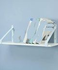 Heavy Duty Corner Shelf Brackets Set Of Two Badass Solid White Triangle Metal Supports For Wall Mounted Floating Wood Shelves Zero Wobble Setup, displaying books on a wall shelf.