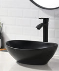 Round Vessel Bathroom Sink With Black Faucet And Pop Up Drain White Porcelain Ceramic Above Counter Vanity Set 16x16 Inch clean look