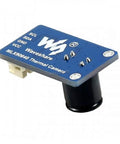 Plug And Play 32x24 Pixel Infrared Thermal Camera With 55 Degree Field Of View I2C Interface Three Point Three Volt And Five Volt Compatible Works With Raspberry Pi ESP32 STM32 Arduino For DIY Thermal Imaging close-up view showing blue module and lens
