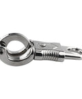 Silver zinc-alloy quick-release panic snap for paracord, front view