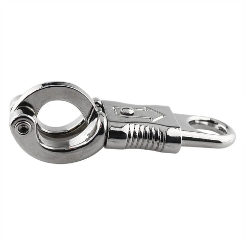 Silver zinc-alloy quick-release panic snap for paracord, front view