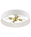 4 Light Brushed Nickel Semi Flush Mount Ceiling Fixture With Off White Fabric Hardback Shade, Venlo Collection, bulbs not included