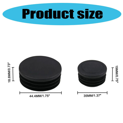Round Hole Exhaust Stopper Covers Plug For Jimny 2023 2024 showing two sizes, 44.4mm and 35mm, ABS rubber material