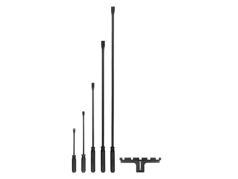 Angled End Handled Pry Bar Set With Wall Hanger Five Piece Heavy Duty Prying Kit With 12, 17, 25, 36 And 45 Inch Bars Built Tough From Solid Steel