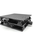 Beefed Up XY Axis Mobile Table Smooth Roll Wheels Heavy Duty Portable Workstation And Sweet Welding Bench For Laser Marking Engraving Rigs Beast Mode Precision Platform 30X30X10Cm, black metal surface with precision knobs.