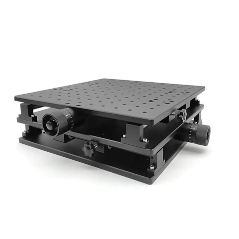 Beefed Up XY Axis Mobile Table Smooth Roll Wheels Heavy Duty Portable Workstation And Sweet Welding Bench For Laser Marking Engraving Rigs Beast Mode Precision Platform 30X30X10Cm, black metal surface with precision knobs.
