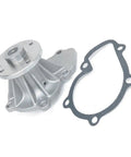 Quick Swap Engine Water Pump For Nissan Frontier 1998 To 2015 2.4L Or 3.3L showing silver pump and gasket.