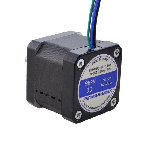 Stepper motor, front view, NEMA 17, bipolar, 0.9A, 36Ncm, 42×42×39mm, 4-wire leads, StepperOnline brand