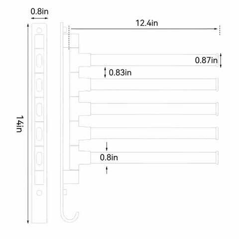 Diagram of Rotating Towel Rack For Bathroom Kitchen And Balcony, Space Saving Over The Door Towel Holder, dimensions shown