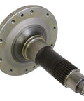 Heavy Duty Aftermarket Axle Spindle Built Rugged To Beat The Pavement Straight Forward Plug In Swap For Pickups And Trailers Durable Chrome Steel Part close-up view showing chromed steel shaft and flange design.