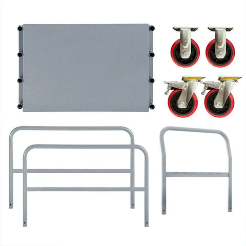Heavy Duty Steel Panel Truck Cart Built Like A Tank With 2000 Lbs Capacity And Six Inch Smooth Wheels components including platform and casters.