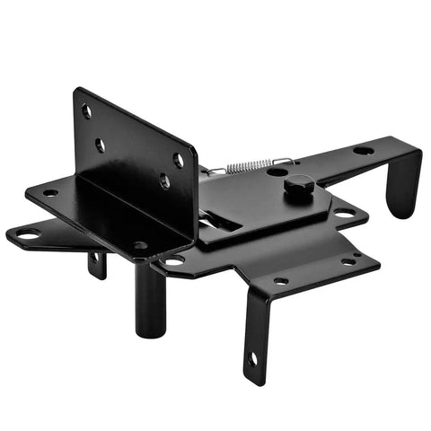 Self-Locking Gate Latch With Post Mount For Wood Fences, Automatic Gravity Lever, Steel Black Finish, shown at angle