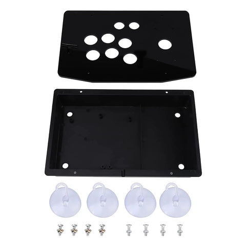 Arcade Cabinet Kit With Black Acrylic Panel And Case DIY Set showing panel, box, screws, and silicone feet for arcade build