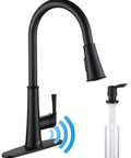 Matte Black No Touch Kitchen Faucet With Pull Down Sprayer And LED Indicator, 360 Degree Swivel Spout, 1.8 GPM, Lead Free Copper