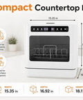 Top Notch No Sweat Countertop Mini Dishwasher With 800 Watt Motor And Six Point Eight Liter Tank Featuring 360 Degree Splash Spray Four Wash Cycles And Seventy Two Hour Fresh Keep Storage For Quick Daily Cleanup, compact design with white finish.