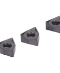 Three black-coated carbide indexable turning inserts with center holes for CNC lathe milling