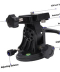 90 Degree Adjustable EQ Wedge For Astronomy with labeled parts, showing the fixing screw, angle scale, and adjusting knobs
