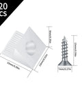 120 Pcs Drawer Wedges With Stainless Steel Screws Kit showing plastic wedge and screw dimensions