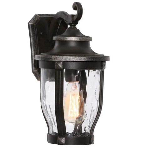 Dope Bronze Outdoor Wall Lantern With Gold Highlights, Clear Hammered Glass, 1 Light Exterior Wall Mount Sconce, Weather Resistant