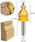 Diagram of One Quarter Inch Shank Router Bit Set Five Piece Architectural Molding Kit with dimensions for woodworking milling.