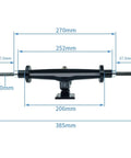 Straight-on view of 15.2 Inch Double Kingpin Trucks Kit For Electric Skateboard with measurements and preinstalled motor mounts.