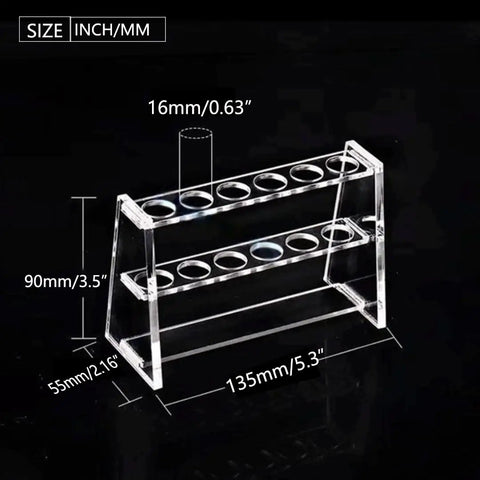 Clear Acrylic Six Well Test Tube Rack For Ten To Sixteen Milliliter Centrifuge Tubes Durable Lab Display Holder with size details