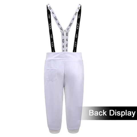 Back view of StabProof 350N Fencing Pants For Foil Epee Saber Training Unisex Classic Fencing Knickers with adjustable straps