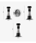 Pro Grade Stainless Steel Espresso Tamper Kit With Auto Rebound For 51 53 And 58 Mm Portafilters featuring black finish shown from multiple angles.
