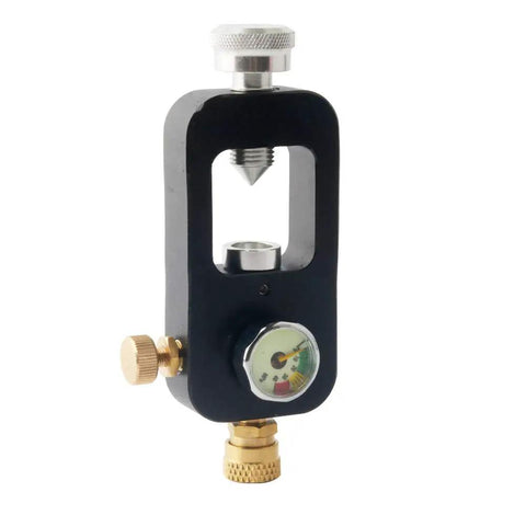 DIN Valve Scuba Adapter For High Pressure 4500 PSI PCP Paintball HPA Tank with pressure gauge, quick disconnect, and brass fittings.