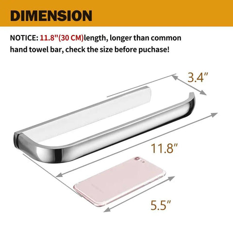Dimensions compared with a phone next to the Oil Rubbed Bronze Brass Hand Towel Bar For Bathroom, Rustproof Wall Mounted Towel Rack Hanger.