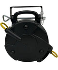 Heavy Duty 36 Foot Retractable Extension Cord Reel With 12 3 SJTOW Wiring 20 Amp Single Tap Industrial Cord in black casing