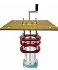 Heavy Duty Router Lift With No Sweat Measuring Gauge And Rock Solid Aluminum Router Table Insert Plate For Quick 65mm Motor Mount and smooth woodworking tasks gold finish with adjustable depth gauge.