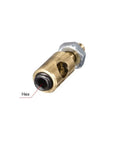 RC Airplane Push Rod Linkage Stoppers Kit With 4mm Body And 2.5mm Hole, 11mm Length Copper Connectors For Precise Linear Movement, Adjustable Pushrod Links Fitting 2.2mm To 2.5mm, 10 Pieces For Hobbyist Builds. Close-up copper RC push rod connector with hex end and nut.