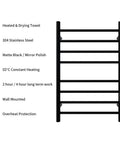 Wall Mounted Heated Towel Rack With Built In Timer And LED Indicator In Matte Black Electric Stainless Steel Towel Warmer