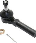 Front Driver And Passenger Side Outer Tie Rod Ends Compatible With Chrysler Dodge Ram Jeep Steering Suspension Heavy Duty Adjustable Replacement Kit, showing one tie rod end with a nut and cotter pin.