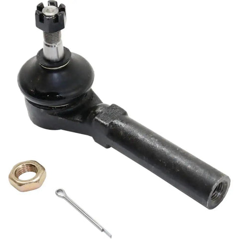 Front Driver And Passenger Side Outer Tie Rod Ends Compatible With Chrysler Dodge Ram Jeep Steering Suspension Heavy Duty Adjustable Replacement Kit, showing one tie rod end with a nut and cotter pin.