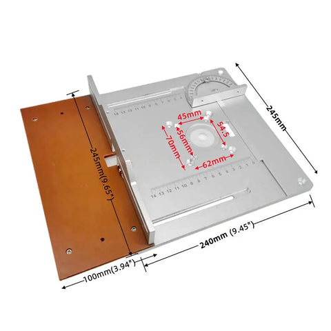 Rock Solid Aluminum Router Table Insert Plate Set Heavy Duty Guide Template dimensions marked on smooth surface for accurate wood milling.