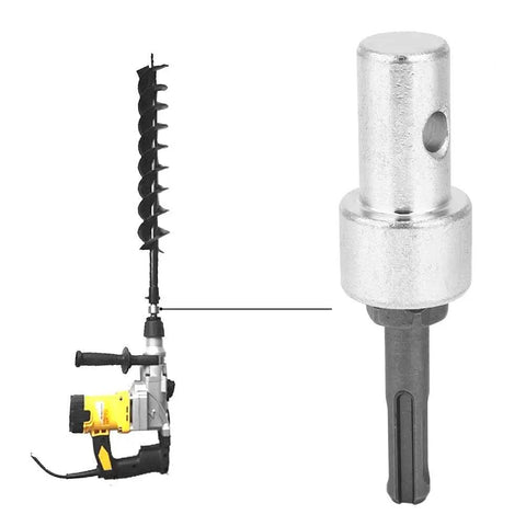 Heavy Duty Drill Bit Adapter With Round Shank, 2 Pin 2 Slot Auger Connector For Cordless Drill displayed with power drill